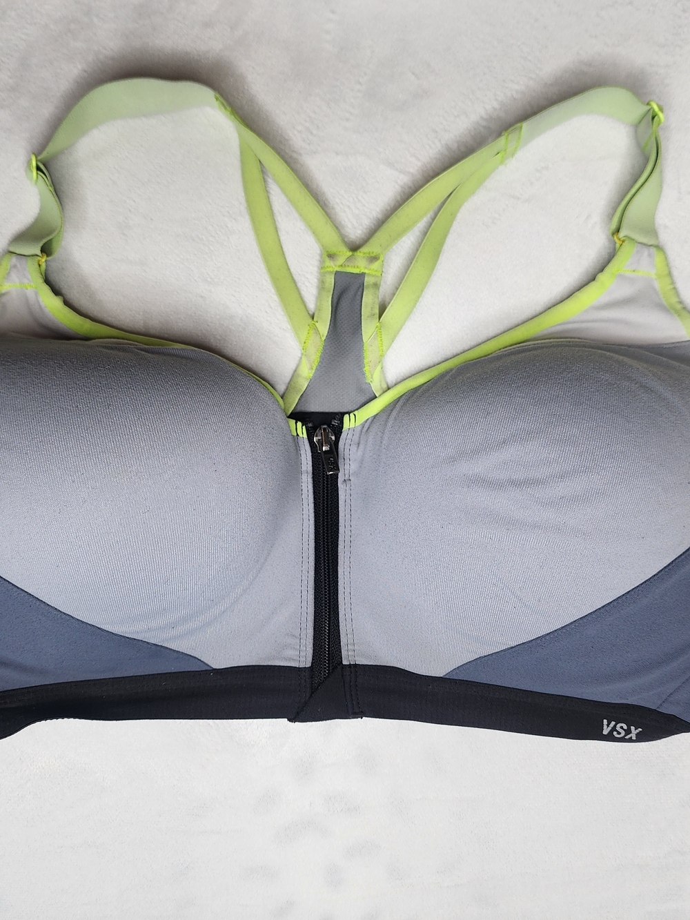 VSX Gray & Lime Front-Zip Sports Bra